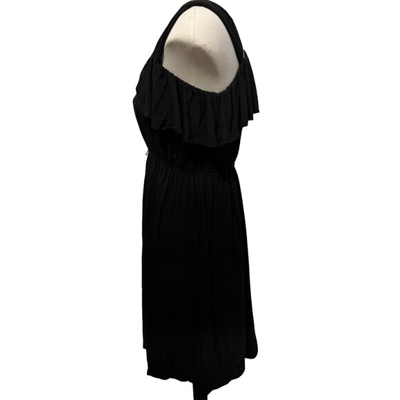 Madison Black Ruffle One Shoulder Mini Dress Sz Petite Small Flowy Ruffle Collar - Picture 10 of 13